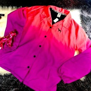 NWOT PINK VS OMBRÉ SNAP BUTTON ADJ COACHES JACKET